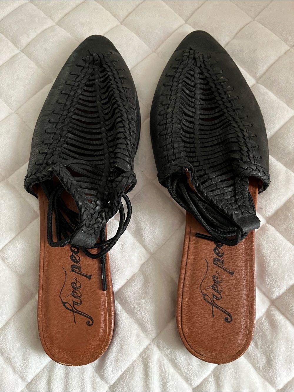 Free People Black Woven Leather Mules 39